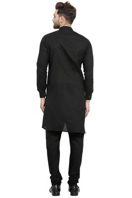Designer Black Linen Kurta With Black Churidar Pyjama For Men By Treemoda 5