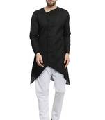 Designer Black Linen Kurta With White Churidar Pyjama For Men By Treemoda