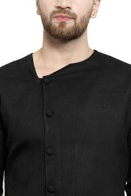 Designer Black Linen Kurta With White Churidar Pyjama For Men By Treemoda 5