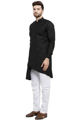 Designer Black Linen Kurta With White Churidar Pyjama For Men By Treemoda 4