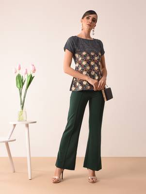 Navy blue printed crepe party tops 1