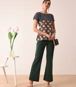 Navy blue printed crepe party tops