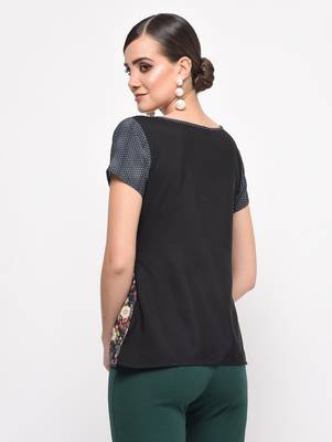 Navy blue printed crepe party tops 2