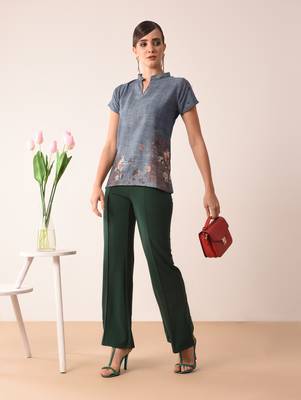 Blue printed crepe party tops 1