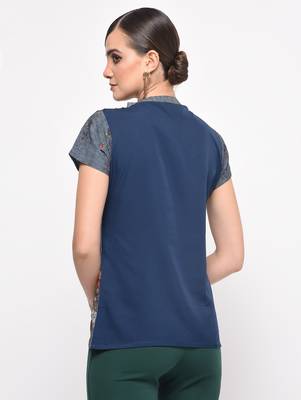 Blue printed crepe party tops 2