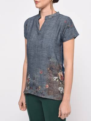 Blue printed crepe party tops 4