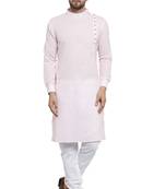 Designer Pink Linen Kurta With Churidar Pyjama For Men By Treemoda
