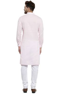 Designer Pink Linen Kurta With Churidar Pyjama For Men By Treemoda 5