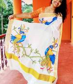 white hand printed cotton saree with blouse