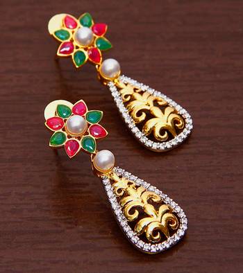 White Gold Plated Brass Made Diamond Embellished Designer Danglers 216ED19 1