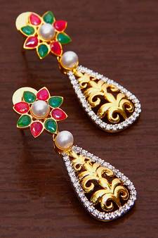 White Gold Plated Brass Made Diamond Embellished Designer Danglers 216ED19