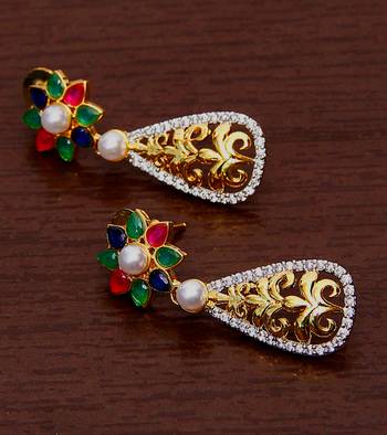 White Gold Plated Brass Made Diamond Embellished Designer Danglers 216ED20 1