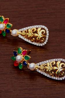 White Gold Plated Brass Made Diamond Embellished Designer Danglers 216ED20