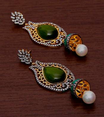 White Gold Plated Brass Made Diamond Embellished Designer Danglers 216ED24 1