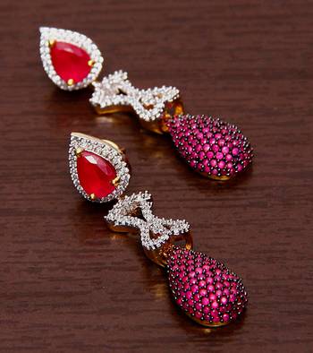 White Gold Plated Brass Made Diamond Embellished Designer Danglers 216ED45 1
