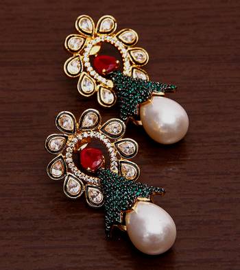 White Gold Plated Brass Made Diamond Embellished Designer Danglers 216ED71 1