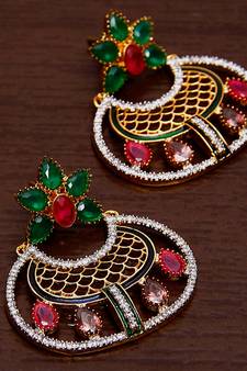 White Gold Plated Brass Made Diamond Embellished Designer Danglers 216ED73