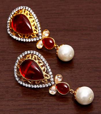 White Gold Plated Brass Made Diamond Embellished Designer Danglers 216ED80 1