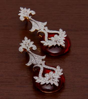 White Gold Plated Brass Made Diamond Embellished Designer Danglers 216ED106 1