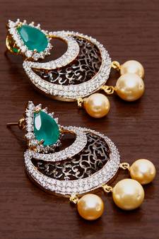 White Gold Plated Brass Made Diamond Embellished Designer Danglers 216ED113
