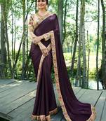 Purple Embroidered Brocade Silk Saree With Blouse