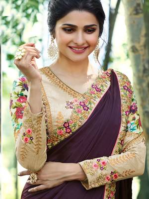 Purple Embroidered Brocade Silk Saree With Blouse 2