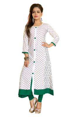 White Printed Rayon Long Kurtis 1