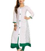 White Printed Rayon Long Kurtis