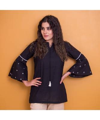 Black Khadi Cotton Gota Patti Top 1