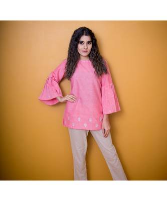 Pink Khadi Cotton Gota Patti Top 1