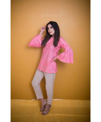Pink Khadi Cotton Gota Patti Top 2