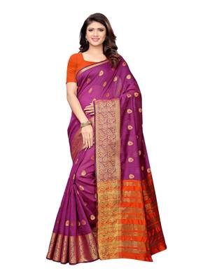 Purple woven chanderi saree with blouse 1