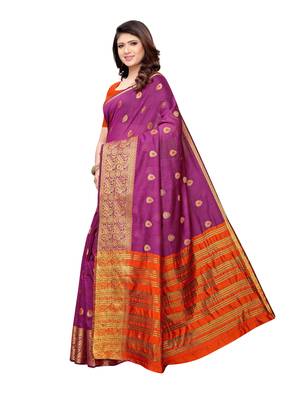 Purple woven chanderi saree with blouse 2