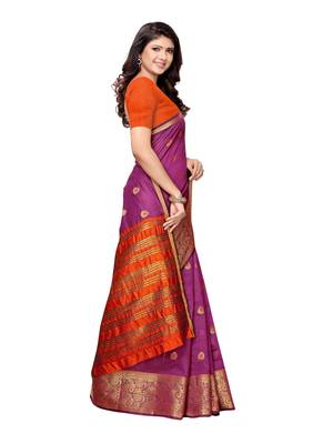 Purple woven chanderi saree with blouse 3