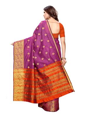 Purple woven chanderi saree with blouse 4