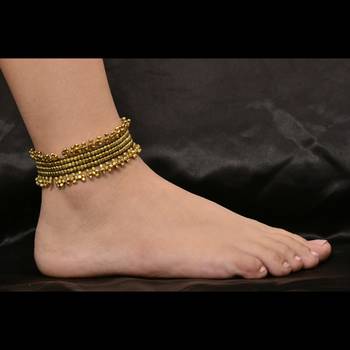 Gold Brass Beaded Tie Up Anklet 1