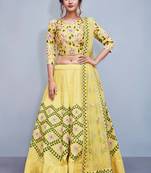 Yellow Embroidered Art Silk Unstitched Lehenga With Dupatta