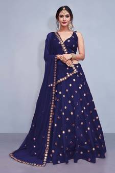 Mesmerizing Navy Blue Embroidered with mirror work Art Silk Party wear Lehenga choli