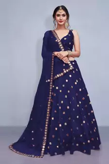 Mesmerizing Navy Blue Embroidered with mirror work Art Silk Party wear Lehenga choli