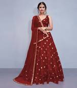 Maroon Embroidered With Mirror Work Art Silk Lehenga Choli For Bridesmaid