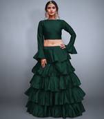 Green Plain Art Silk Semi stitched Crop top Lehenga