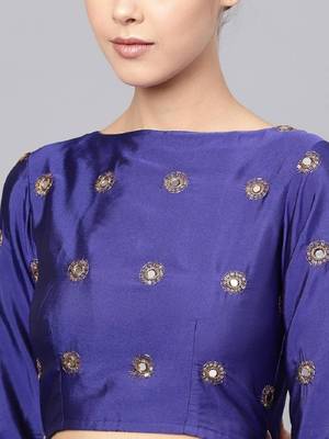 Royal blue Mirror Work Art Silk Semi Stitched Indian Designer Lehenga Dress 3