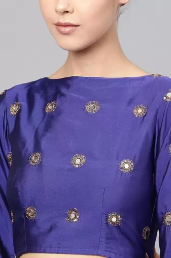 Royal blue Mirror Work Art Silk Semi Stitched Indian Designer Lehenga Dress