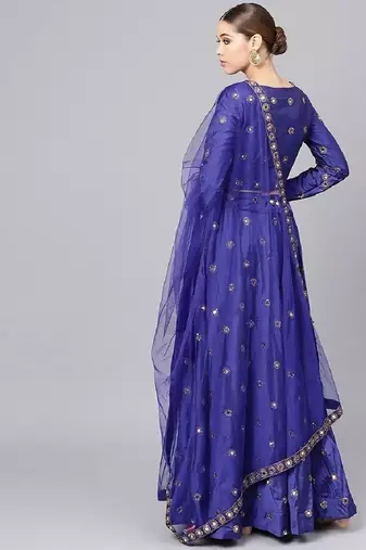 Royal blue Mirror Work Art Silk Semi Stitched Indian Designer Lehenga Dress