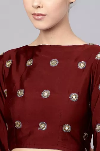 Maroon Mirror Work Art Silk Semi Stitched Indian Festive Lehenga Dress