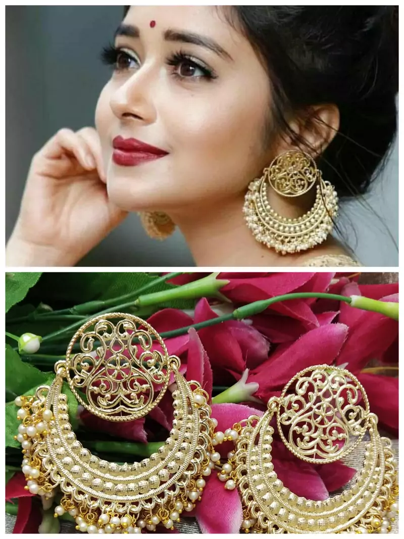 Ethnic Indian Bollywood Chandbali Pearl Designer Earrings