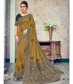 green embroidered silk blend saree with blouse