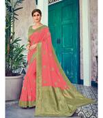peach embroidered silk blend saree with blouse
