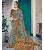 grey embroidered silk blend saree with blouse