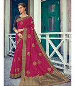 magenta embroidered silk blend saree with blouse